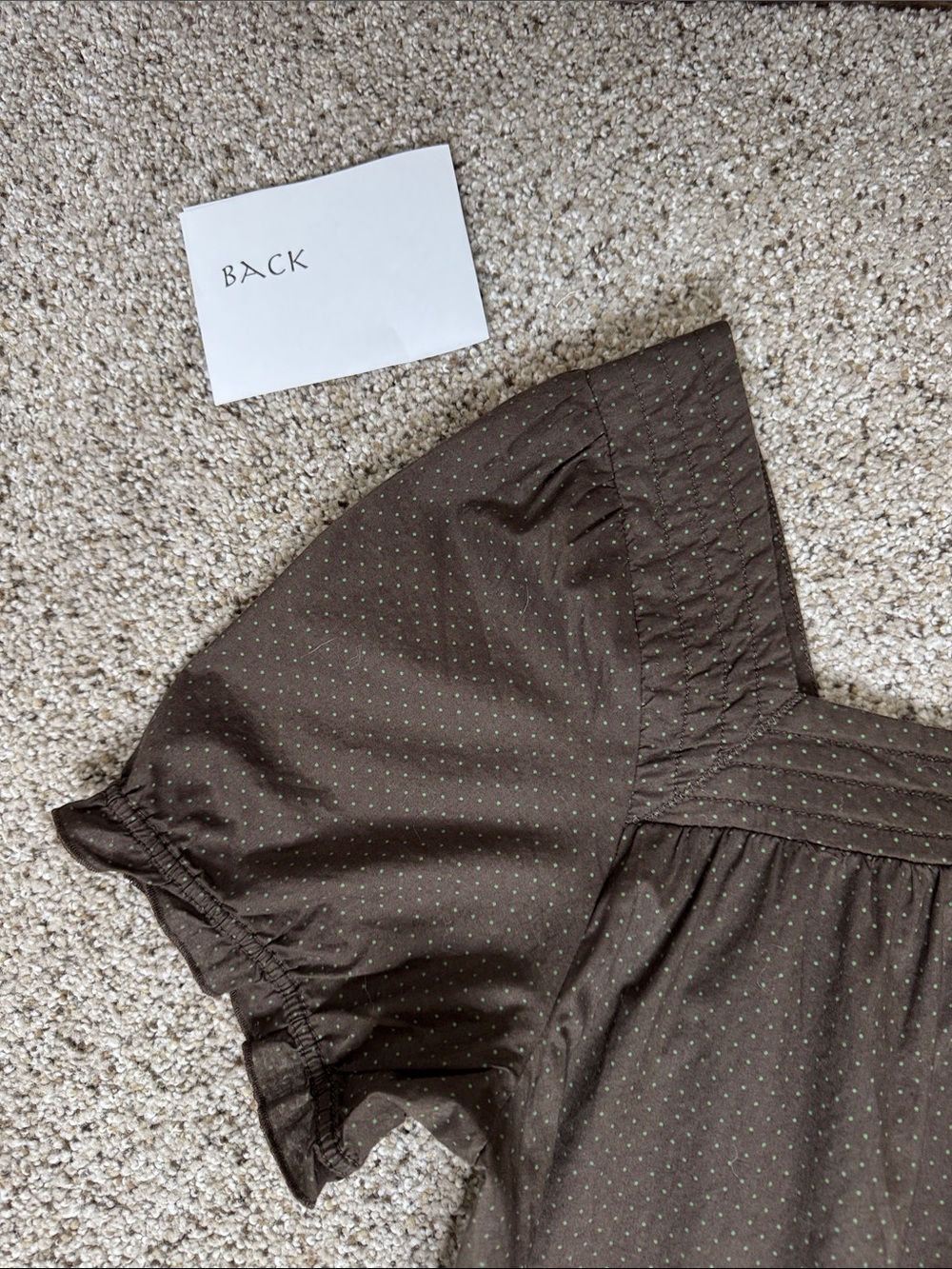 Brown With Small Green Polka Dot Square Neck 100% Cotton Top - Picture 8 of 14